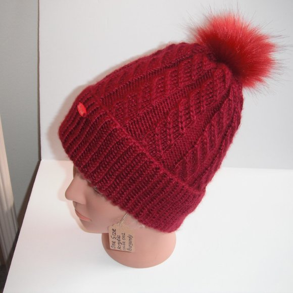 Hand Knitted Hat Toque One Size Acrylic Burgundy-002 Hand knit by me - Picture 5 of 12